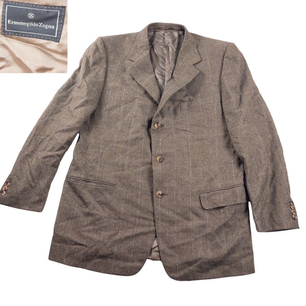 Ermenegildo Zegna Sport Coat Mens 46R Brown Wool Tweed‎ Blazer Italian Designer